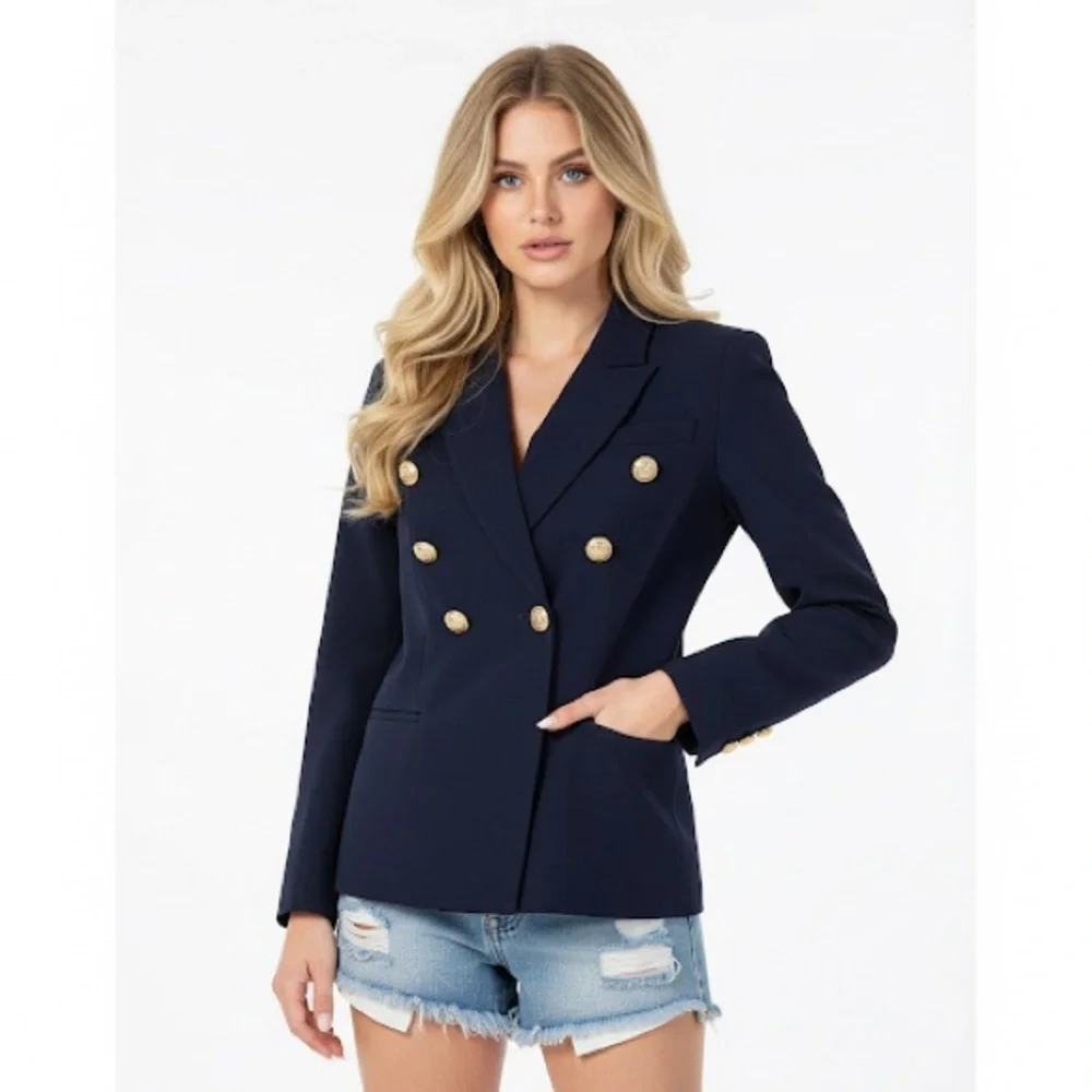 Double Breast Navy Women's Blazer with Gold Buttons Size S - Picture 2 of 10